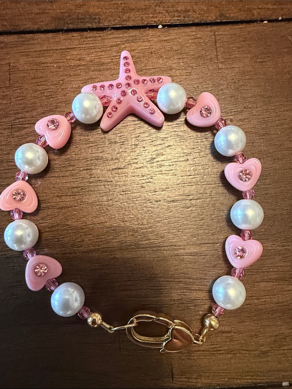 Audrey Limoges Collection Pink Starfish Pearl Beaded Bracelet 7.5"